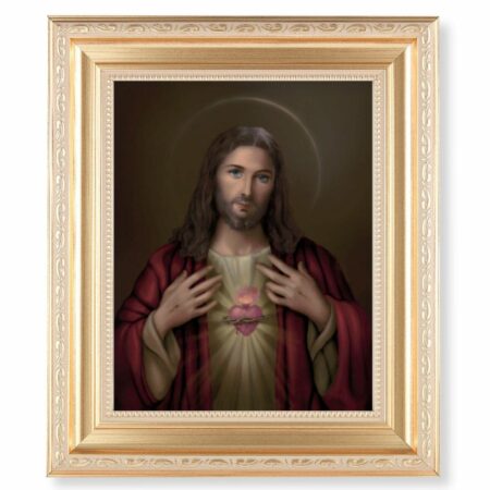 Sacred Heart of Jesus Satin Gold Framed Art