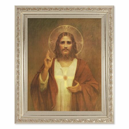 Sacred Heart of Jesus Antique Silver Framed Art