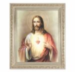 Sacred Heart of Jesus  Antique Silver Framed Art