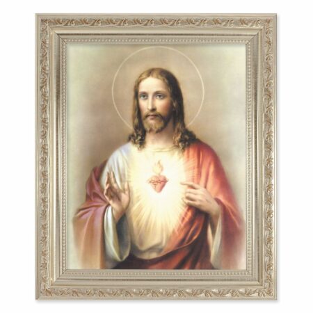 Sacred Heart of Jesus  Antique Silver Framed Art