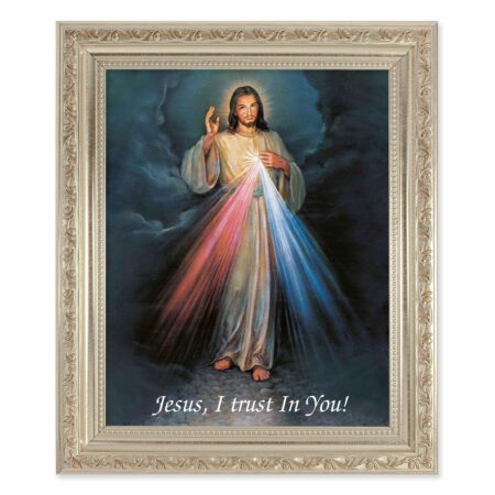 Divine Mercy Antique Silver Framed Art
