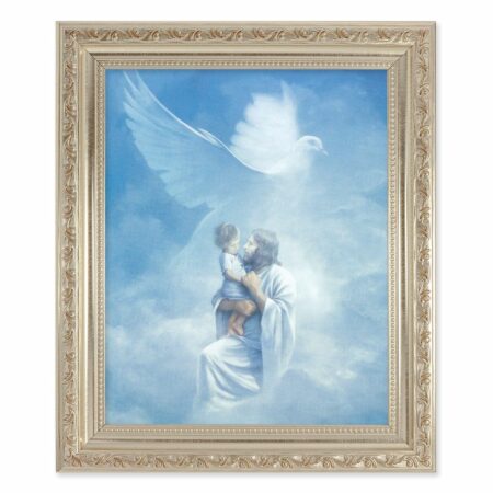 Christ Welcoming Child Antique Silver Framed Art
