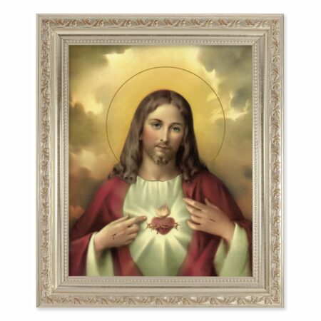 Sacred Heart of Jesus Antique Silver Framed Art