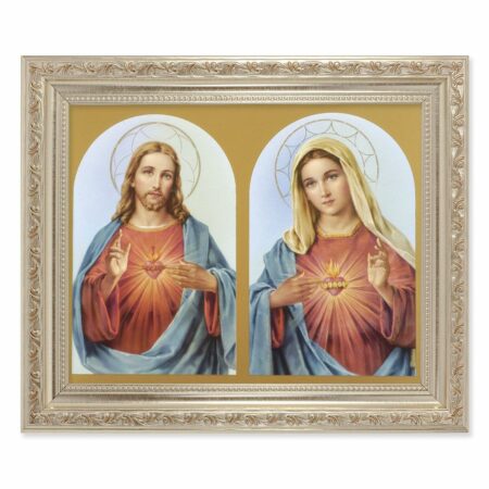 Sacred Heart of Jesus Antique Silver Framed Art