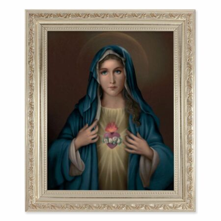 Immaculate Heart of Mary Antique Silver Framed Art