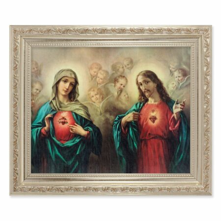 Sacred Heart of Jesus Antique Silver Framed Art