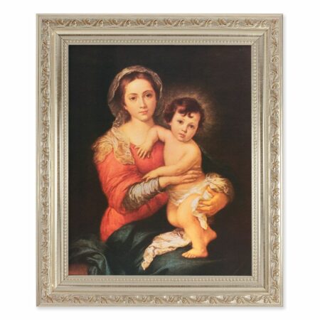 Madonna and Child Antique Silver Framed Art