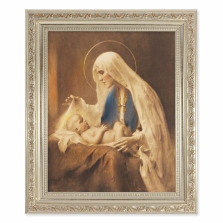 Madonna and Child Antique Silver Framed Art