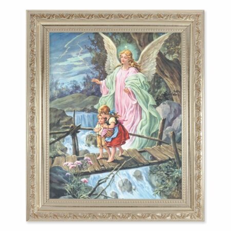 Guardian Angel Antique Silver Framed Art