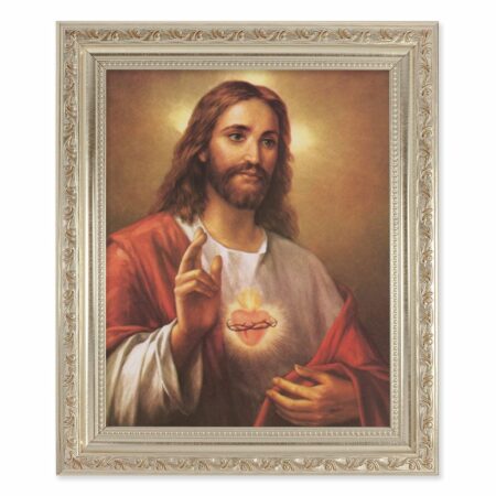 Sacred Heart of Jesus Antique Silver Framed Art
