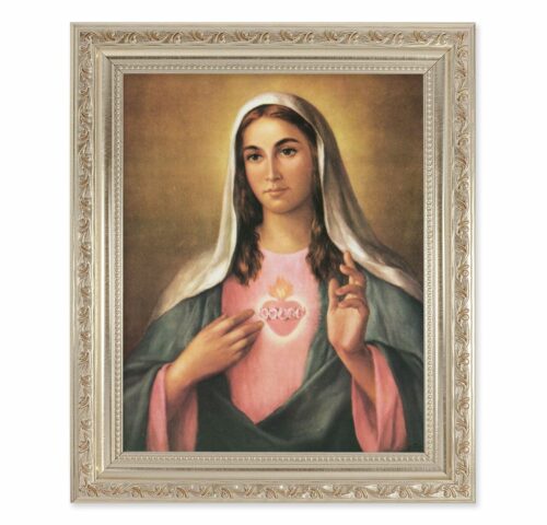Immaculate Heart of Mary Antique Silver Framed Art