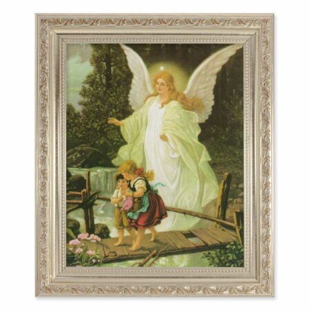 Guardian Angel Antique Silver Framed Art