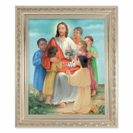 Christ with Children Antique Silver Framed Art