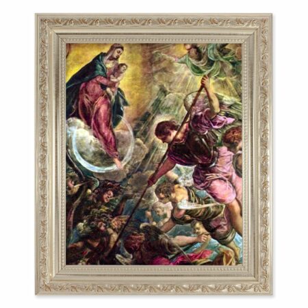 Battle of Archangel St. Michael Antique Silver Framed Art