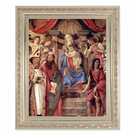 Madonna Throne of Angels and Saints Antique Silver Framed Art