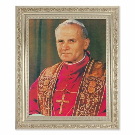 St. Pope John Paul II Antique Silver Framed Art