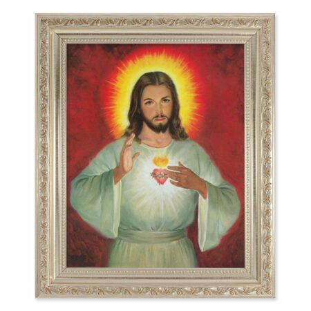 Sacred Heart of Jesus Antique Silver Framed Art