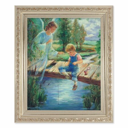 Guardian Angel with Boy Antique Silver Framed Art