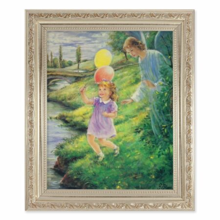 Guardian Angel with Girl Antique Silver Framed Art