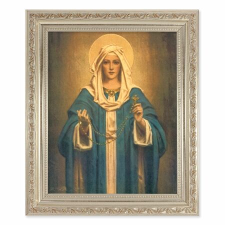 Our Lady of the Rosary Antique Silver Framed Art