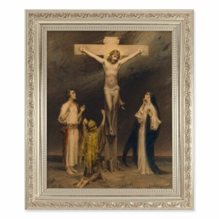 Crucifixion of the Christ Antique Silver Framed Art