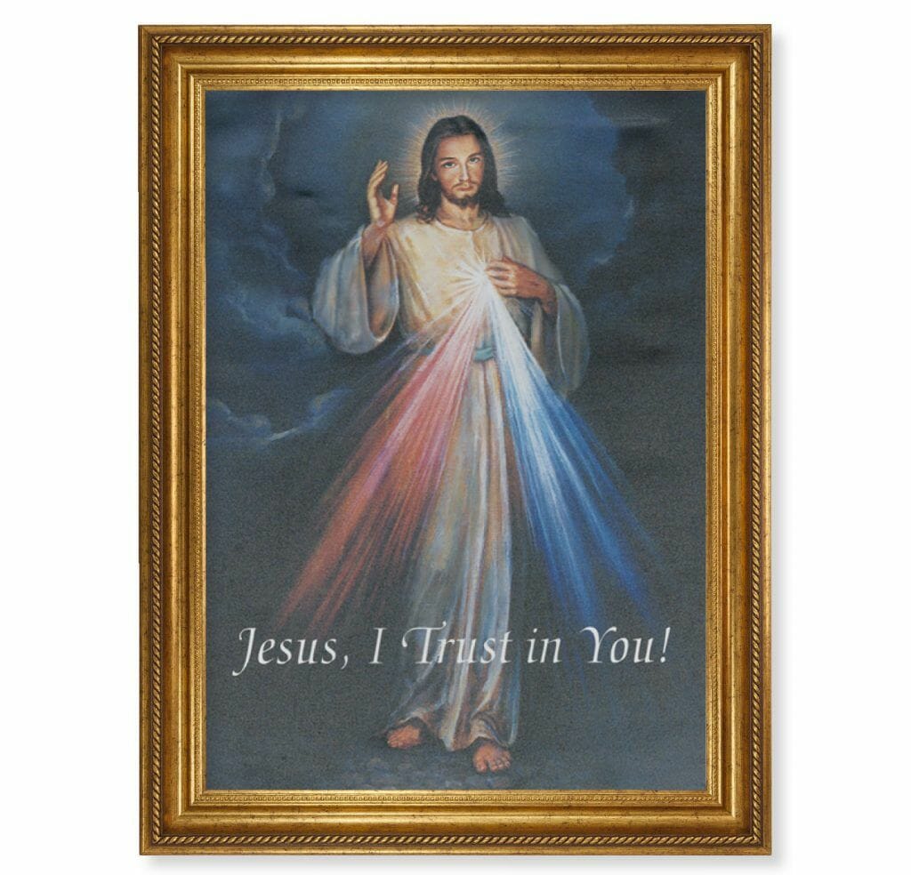 Divine Mercy Gold Wood Framed Canvas Art - Buy Religious Catholic Store