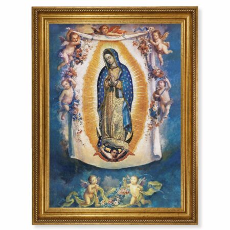 Our Lady of Guadalupe with Angels Antique Gold-Leaf Framed Art