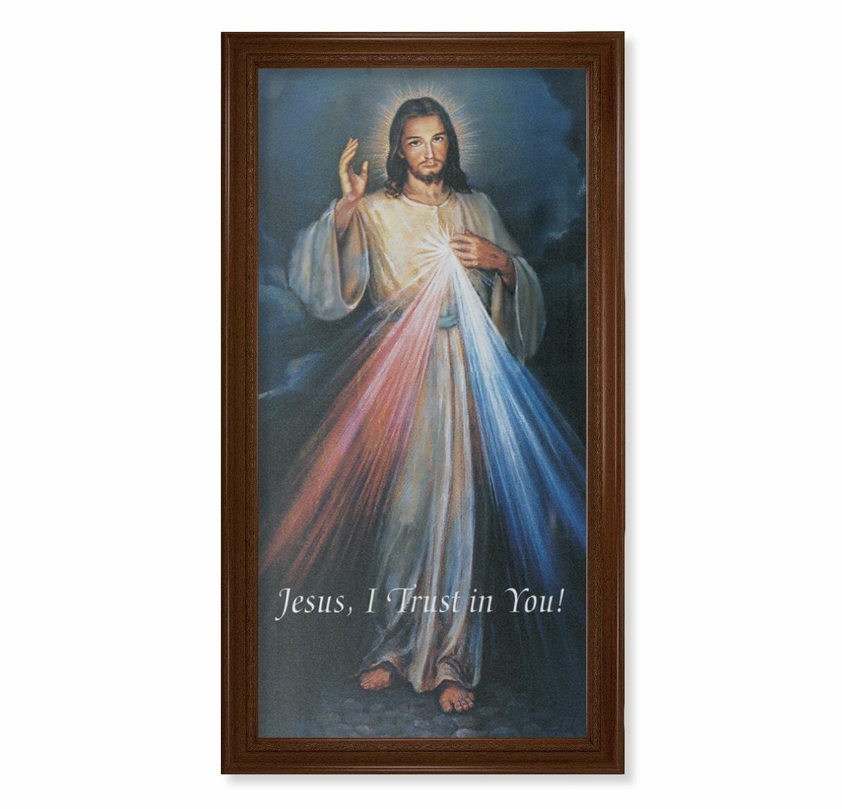 Divine Mercy Walnut Finish Framed Canvas Art - Buy Religious Catholic Store