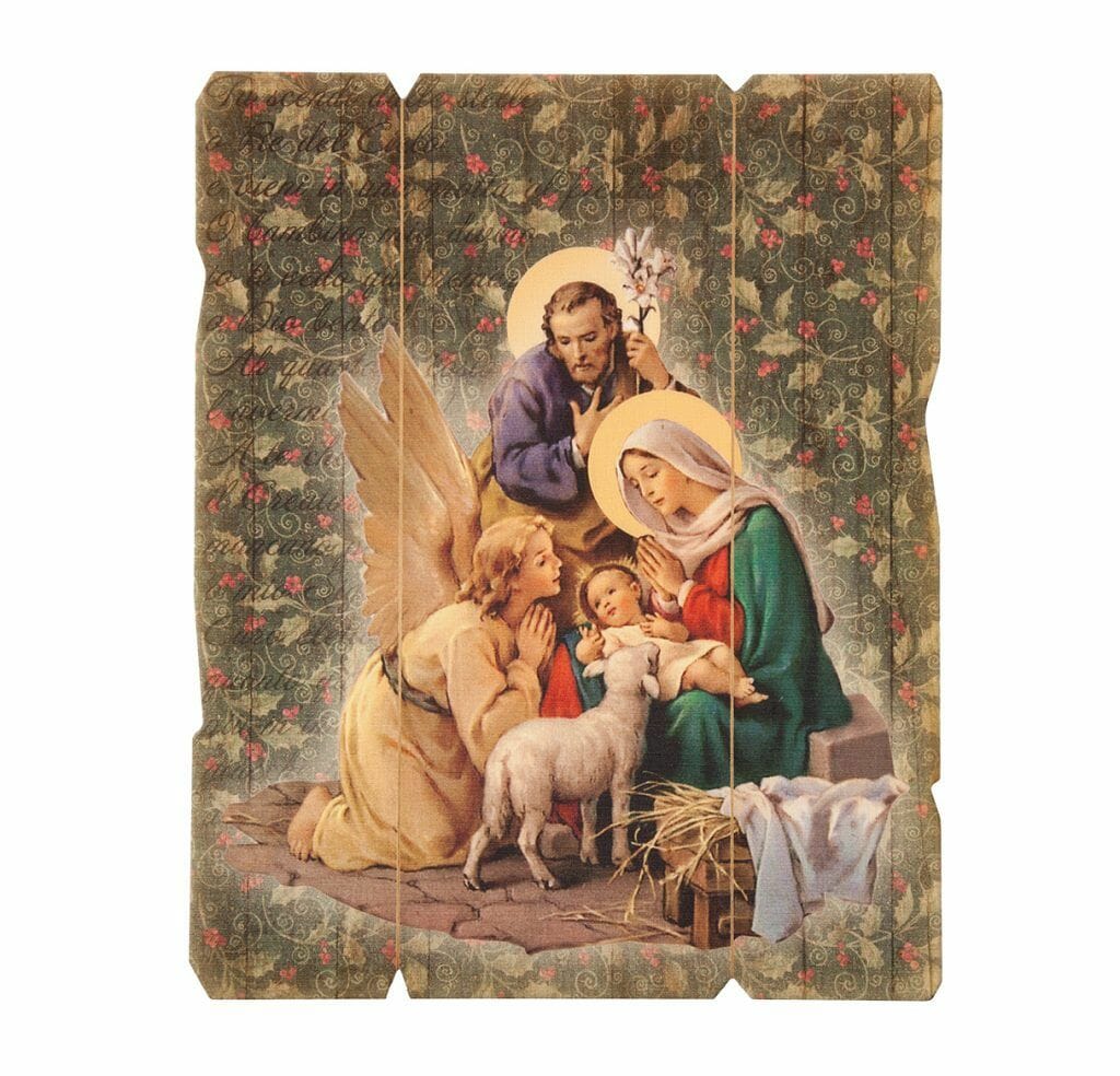 Holy Family with Angel Wood Wall Plaque - Buy Religious Catholic Store