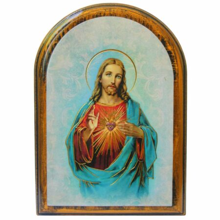 Sacred Heart of Jesus Antiqued Wood Plaque