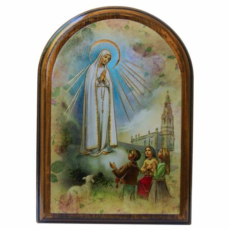 Our Lady of Fatima Antiqued Wood Plaque