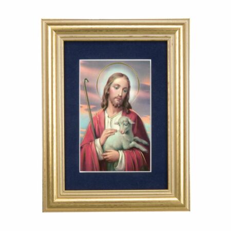 Good Shepherd Gold Framed Art with Blue Velvet Matting