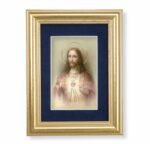 Sacred Heart of Jesus Gold Framed Art with Blue Velvet Matting