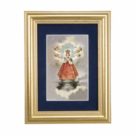 Infant of Prague Gold Framed Art with Blue Velvet Matting