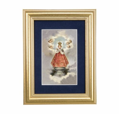 Infant of Prague Gold Framed Art with Blue Velvet Matting