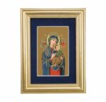 Our Lady of Perpetual Help Gold Framed Art with Blue Velvet Matting