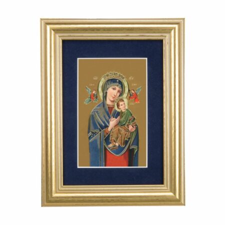 Our Lady of Perpetual Help Gold Framed Art with Blue Velvet Matting