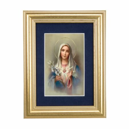 Immaculate Heart of Mary Gold Framed Art with Blue Velvet Matting