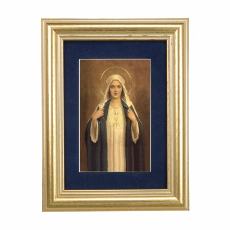 Immaculate Heart of Mary Gold Framed Art with Blue Velvet Matting