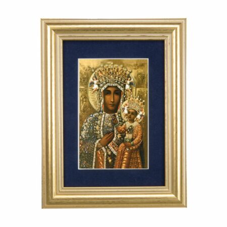 Our Lady of Czestochowa Gold Framed Art with Blue Velvet Matting