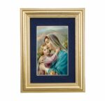 Madonna and Child Gold Framed Art with Blue Velvet Matting