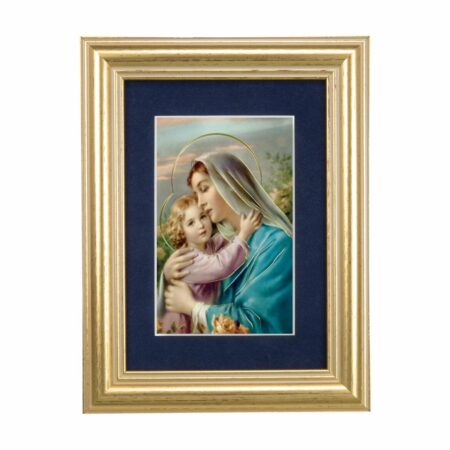 Madonna and Child Gold Framed Art with Blue Velvet Matting