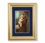 St. Anthony Gold Framed Art with Blue Velvet Matting