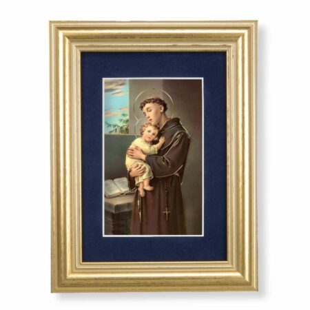 St. Anthony Gold Framed Art with Blue Velvet Matting