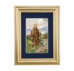 St. Francis Gold Framed Art with Blue Velvet Matting