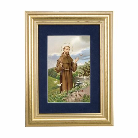 St. Francis Gold Framed Art with Blue Velvet Matting