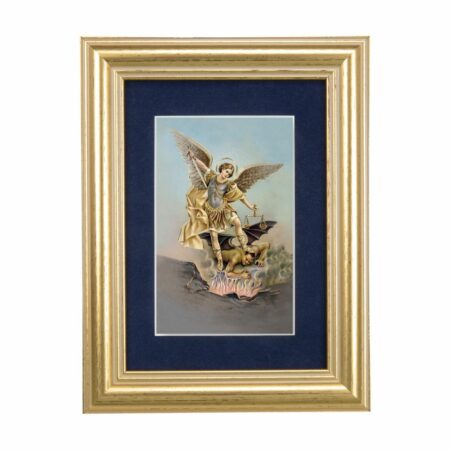 St. Michael Gold Framed Art with Blue Velvet Matting