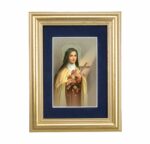 St. Therese Gold Framed Art with Blue Velvet Matting