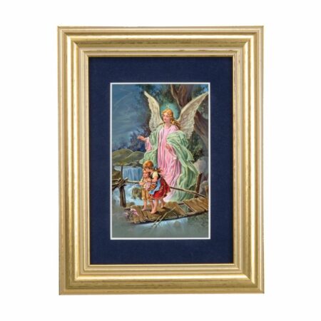 Guardian Angel Gold Framed Art with Blue Velvet Matting