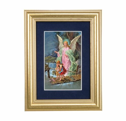 Guardian Angel Gold Framed Art with Blue Velvet Matting